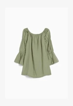 BERSHKA LONG SLEEVE GATHERED MINI - Freizeitkleid - Khaki -Bershka Verkaufsgeschäft e78eceae4ba04be1a5602fbf95935622