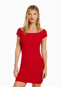 BERSHKA BARDOT NECKLINE - Etuikleid - Red