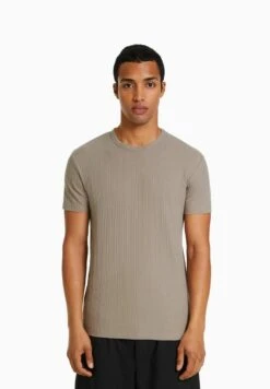 BERSHKA MUSCLE FIT SHORT SLEEVE - T-Shirt Basic - Grey