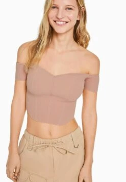 BERSHKA SHORT SLEEVE OFF-THE-SHOULDER - T-Shirt Print - Pink -Bershka Verkaufsgeschäft f39d1a1d969a443f954484e46d0cc4a4