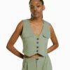 BERSHKA TAILORED BUTTONED - Weste - Khaki