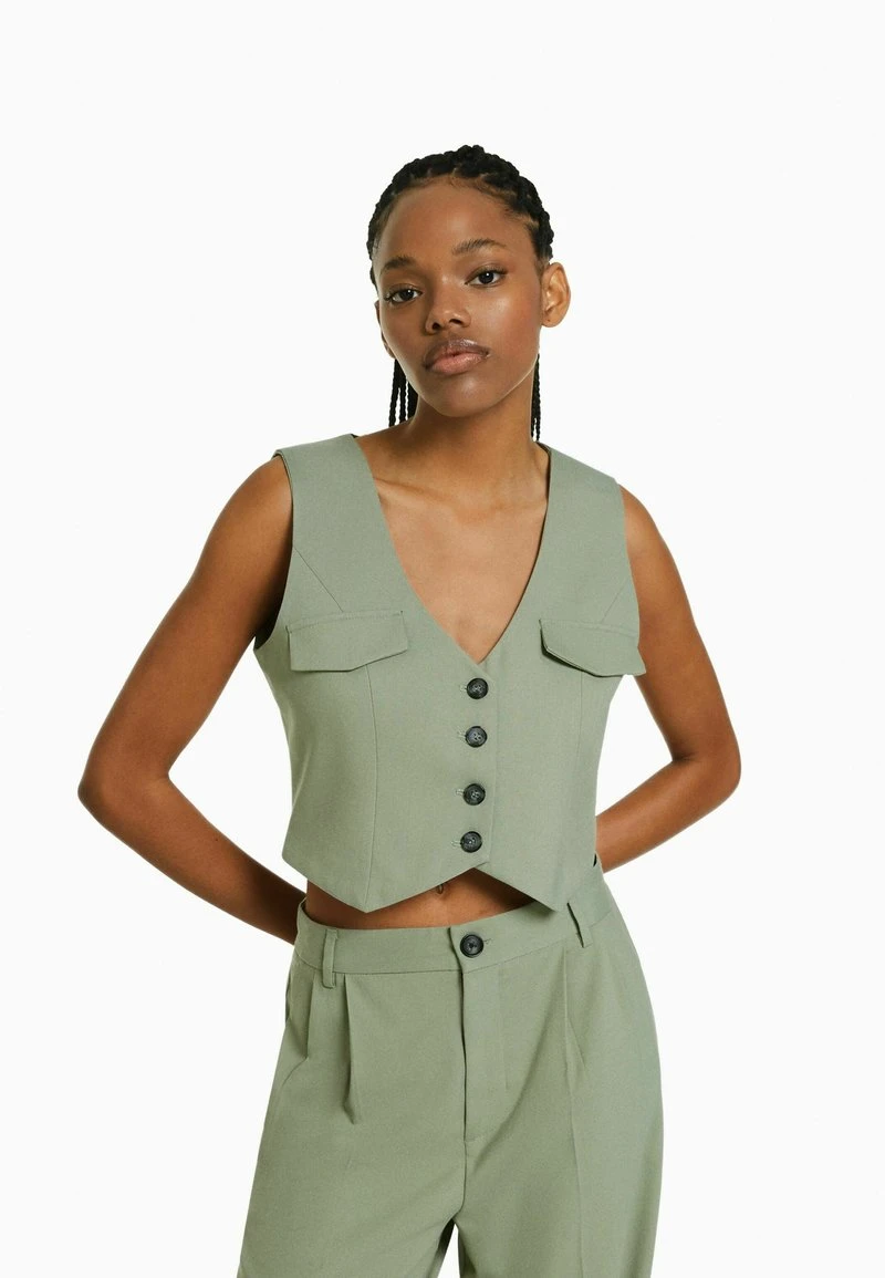 BERSHKA TAILORED BUTTONED - Weste - Khaki 3 BERSHKA TAILORED BUTTONED - Weste - Khaki