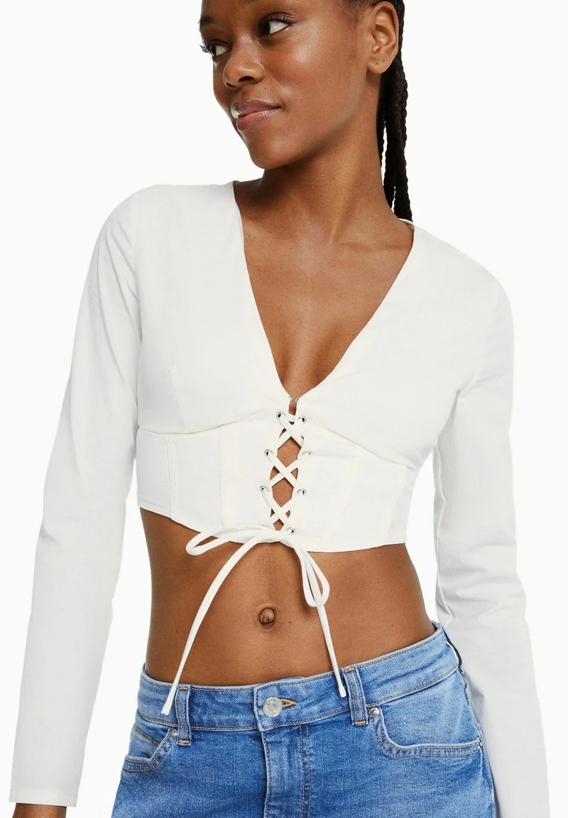 BERSHKA FITTED POPLIN LACE-UP WITH LONG SLEEVES - CORSET - Bluse - Off White 7 BERSHKA FITTED POPLIN LACE-UP WITH LONG SLEEVES - CORSET - Bluse - Off White – Bild 5