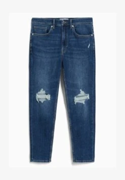 BERSHKA RIPPED CARROT FIT - Jeans Slim Fit - Dark Blue -Bershka Verkaufsgeschäft f74c518e484b4190b41a519337c42483