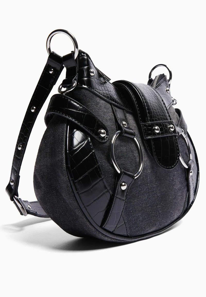 BERSHKA EMBOSSED WITH STRAP - Umhängetasche - Black 7 BERSHKA EMBOSSED WITH STRAP - Umhängetasche - Black – Bild 5